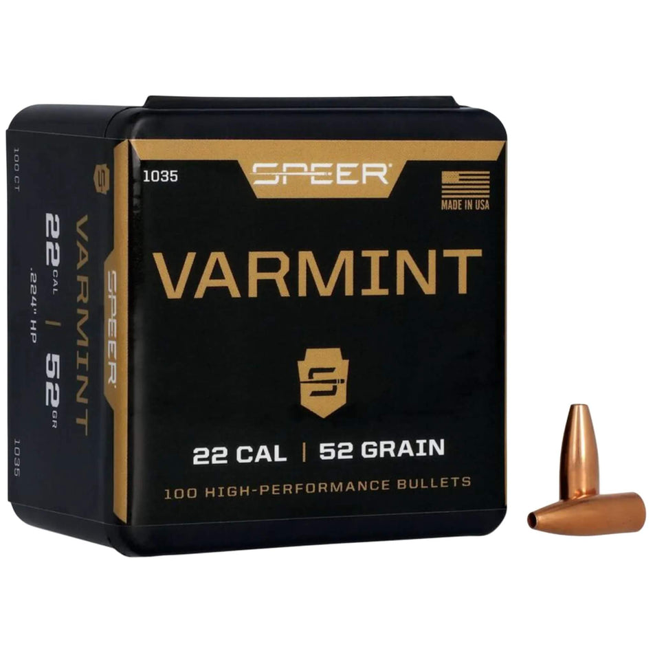 Speer Varmint 22Cal .224 52Gr Jacketed Hollow Point Projectiles